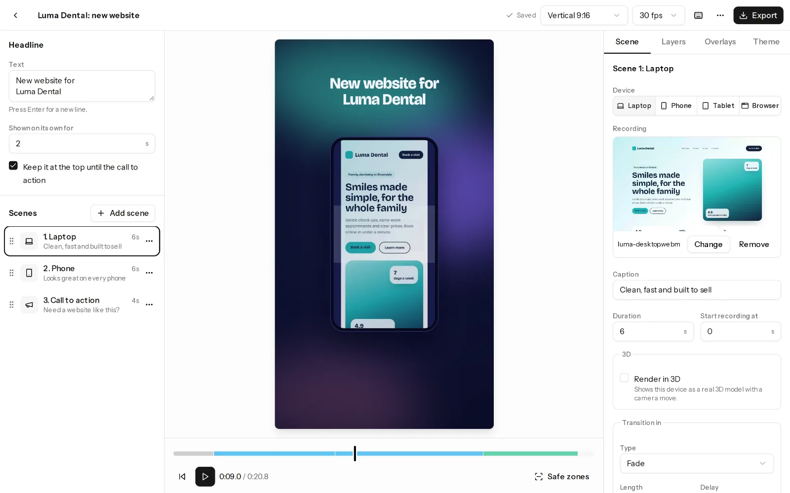 The ByteMorph editor, with a laptop morphing into a phone in the preview
